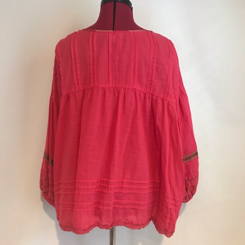 Sundance Coral Red Embroidered Boho Blouse - Picture 5 of 13